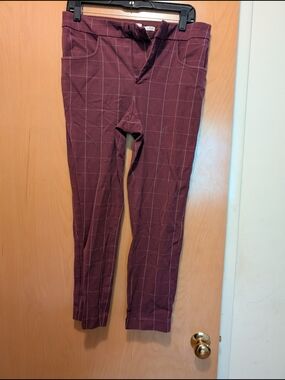 Windowpane Burgundy Pants. Some stretch.